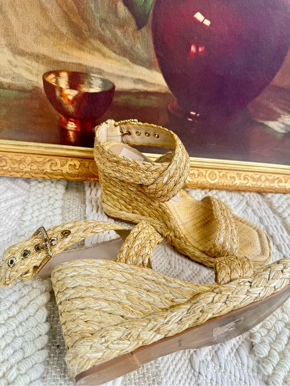 Dolce Vita Aldona Leather Raffia Wedge Sandals Natural Women’s Size 8 🤎✨